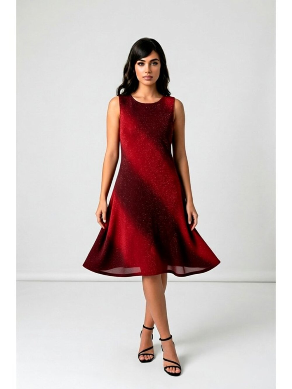 Signature by Robbie Bee Red Metallic Swing Trapeze Dress Size L NWT Womens